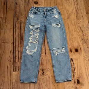American Eagle Outfitters Light Blue Distressed High Rise 90s Boyfriend Jeans